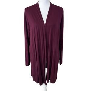 Lands' End Cardigan Womens Medium 10/12 Burgundy Open Longline Lightweight Knit
